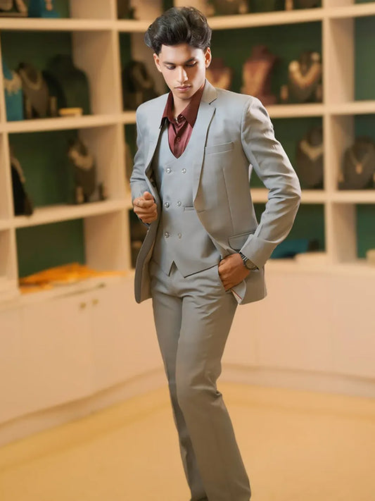 Grey 3-piece Single-breasted Notch Lapel suit
