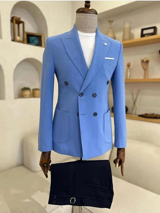 Blue 2-piece double-breasted Peak Lapel suit