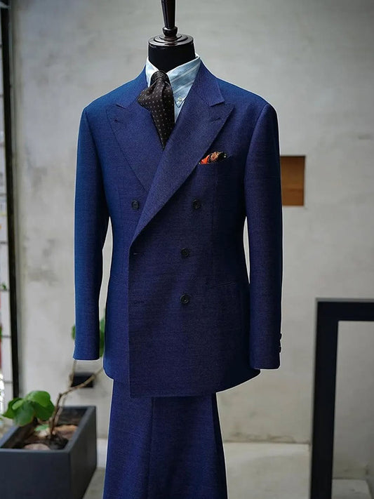 Navy Blue 2-piece double-breasted Peak Lapel suit