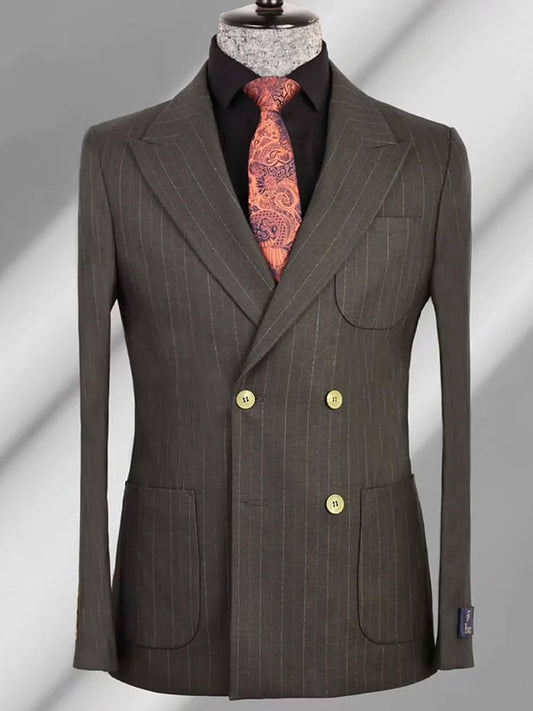 Dark Grey striped 2-piece double-breasted Peak Lapel suit