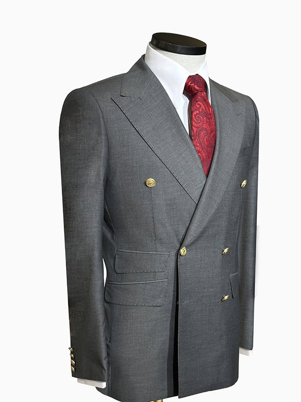Gray 2-piece double-breasted Peak Lapel suit