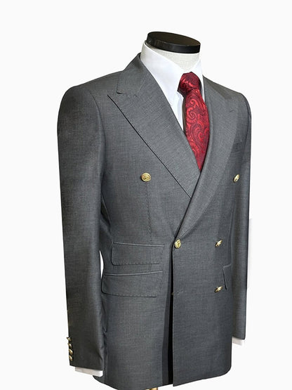 Gray 2-piece double-breasted Peak Lapel suit