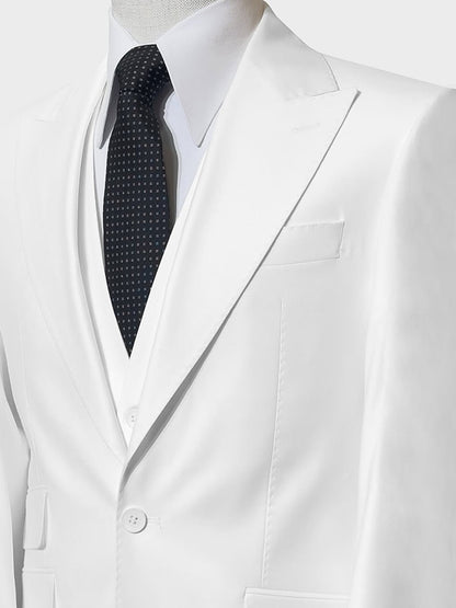 White 3-piece single-breasted Peak Lapel suit