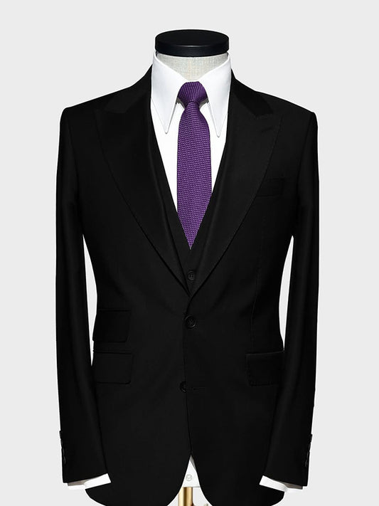 Black 3-piece single-breasted Peak Lapel suit