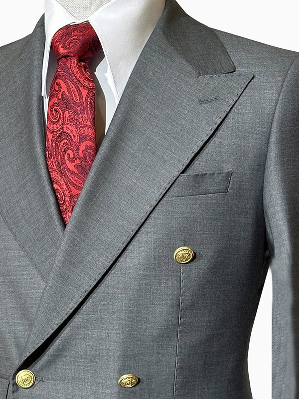 Gray 2-piece double-breasted Peak Lapel suit