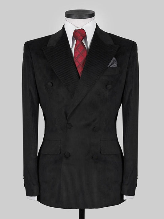 Black 2-Piece Double Breasted Peak Lapel suit