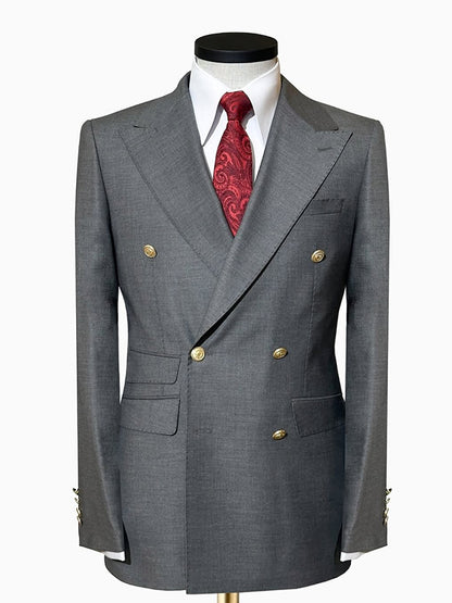 Gray 2-piece double-breasted Peak Lapel suit