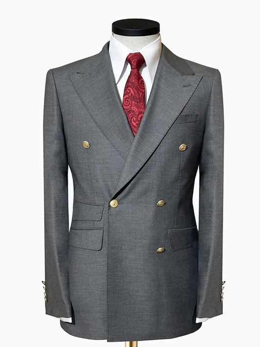 Gray 2-piece double-breasted Peak Lapel suit