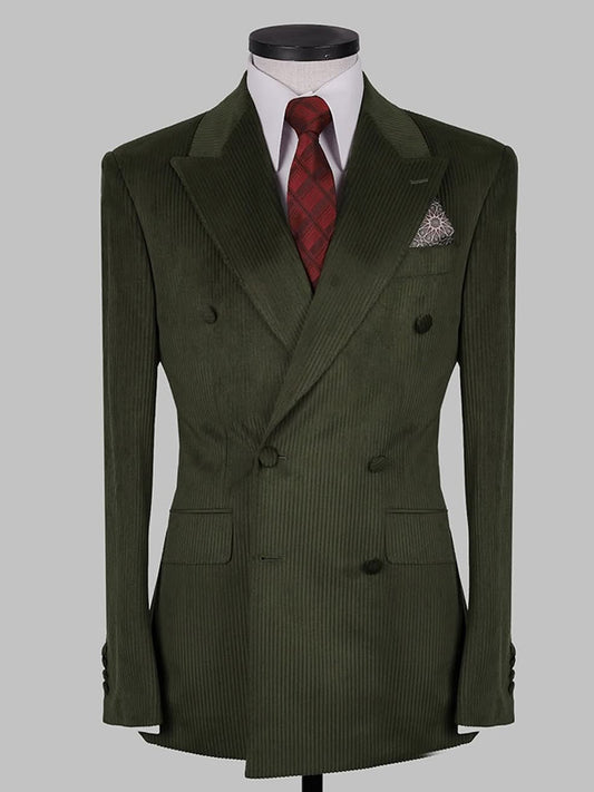 Green 2-Piece Double Breasted Peak Lapel suit