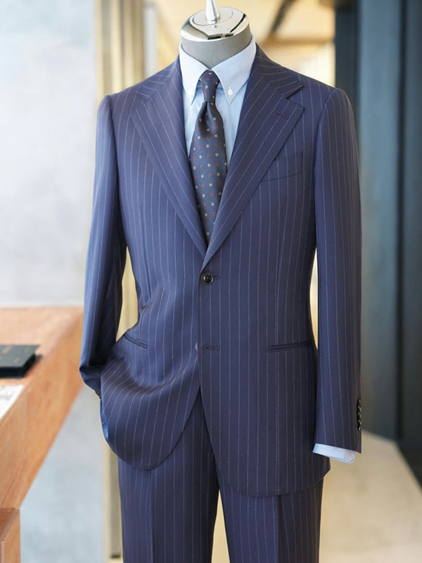 Blue Stripes 2-Piece Single Breasted Peak Lapel suit