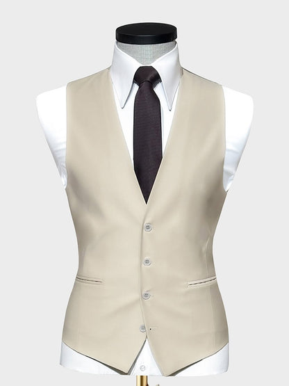 Beige 3-piece single-breasted Peak Lapel suit