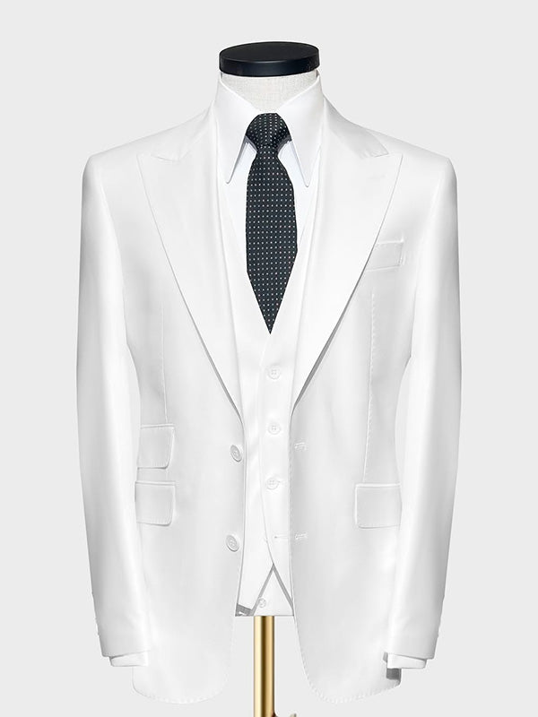 White 3-piece single-breasted Peak Lapel suit