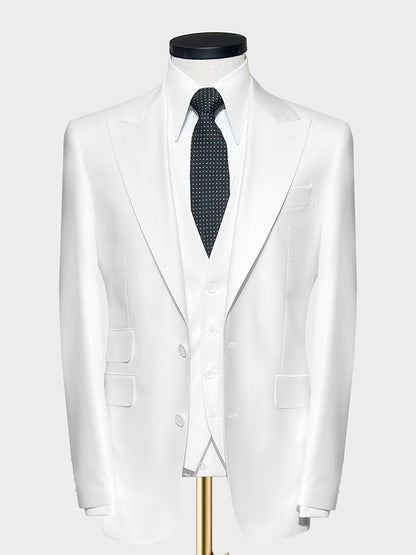 White 3-piece single-breasted Peak Lapel suit