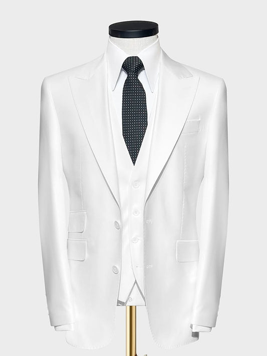 White 3-piece single-breasted Peak Lapel suit