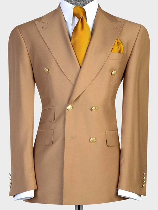 Brown 2-piece double-breasted Peak Lapel suit