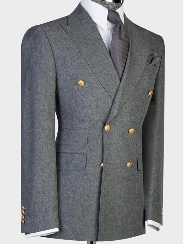 Dark gray 2-piece double-breasted Peak Lapel suit