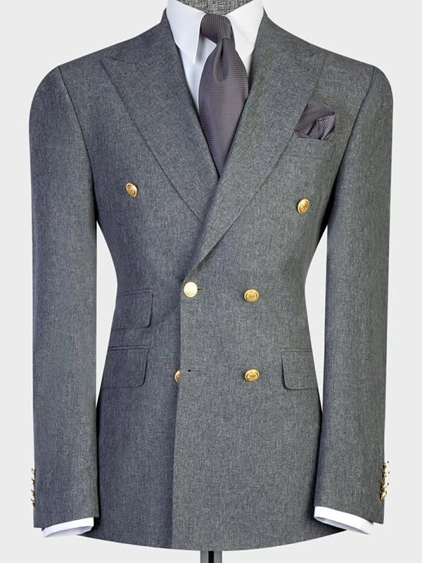 Dark gray 2-piece double-breasted Peak Lapel suit
