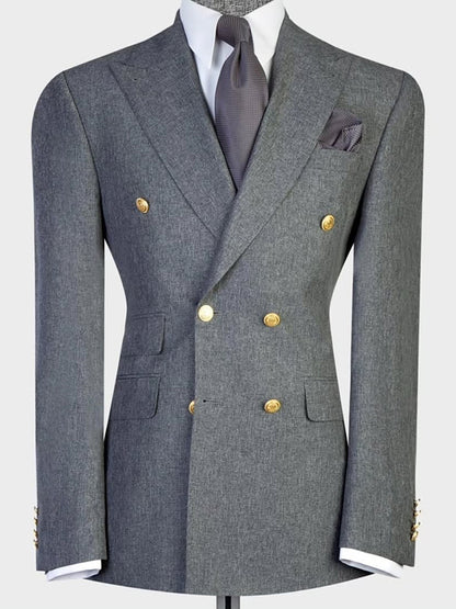 Dark gray 2-piece double-breasted Peak Lapel suit