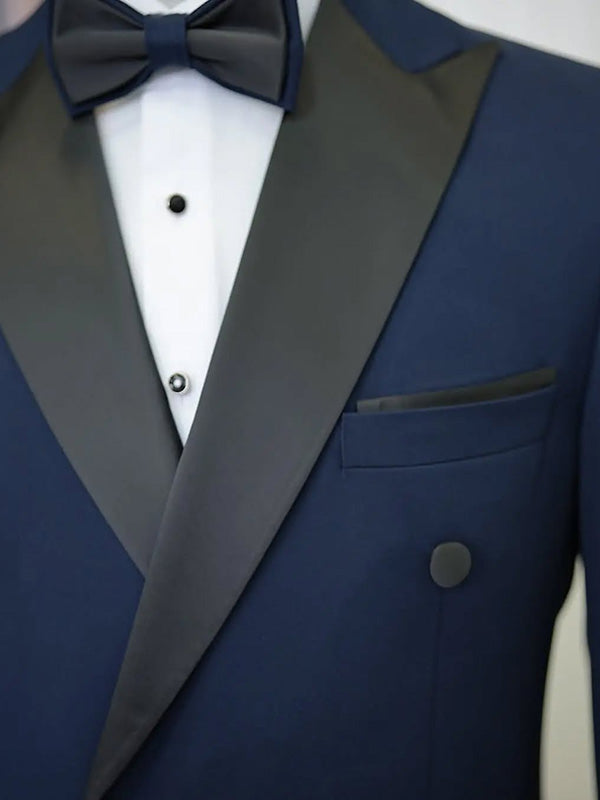 Navy blue 2-piece double-breasted Peak Lapel suit