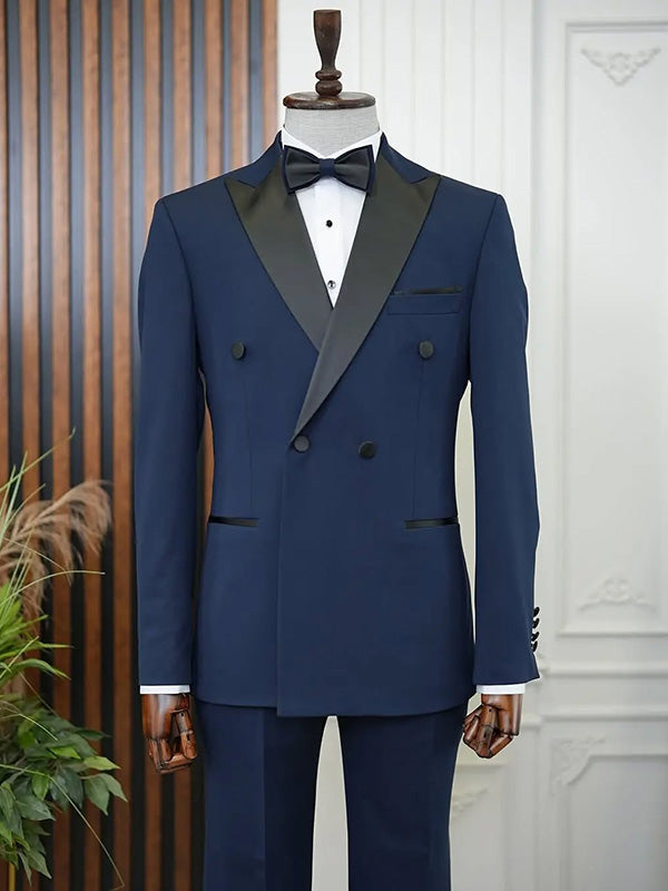 Navy blue 2-piece double-breasted Peak Lapel suit