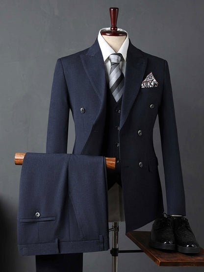 Navy blue 3-piece double-breasted Peak Lapel suit
