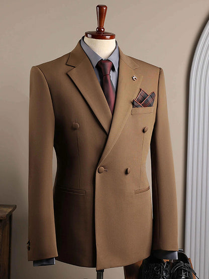 Brown 3 Piece Double Breasted Notch Lapel Suit