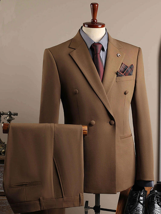 Brown 3 Piece Double Breasted Notch Lapel Suit