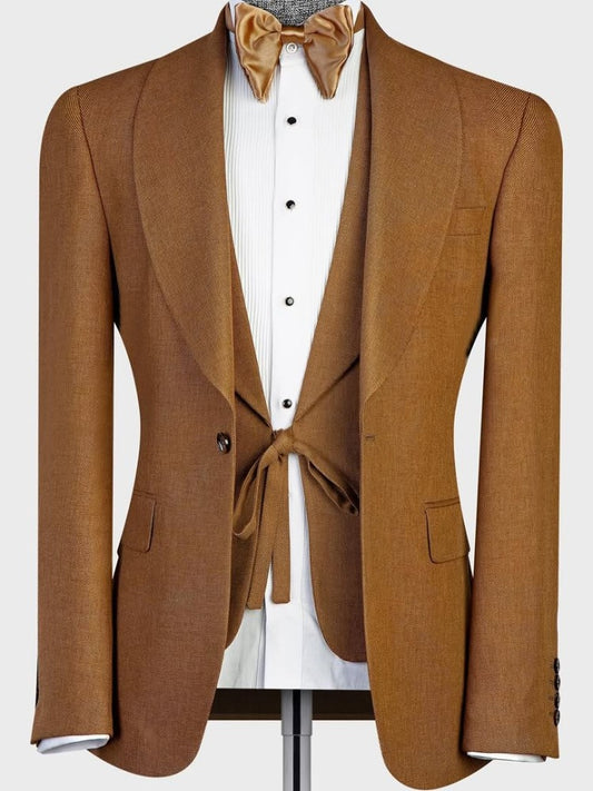Golden yellow 3-piece 1-button Shawl Lapel suit