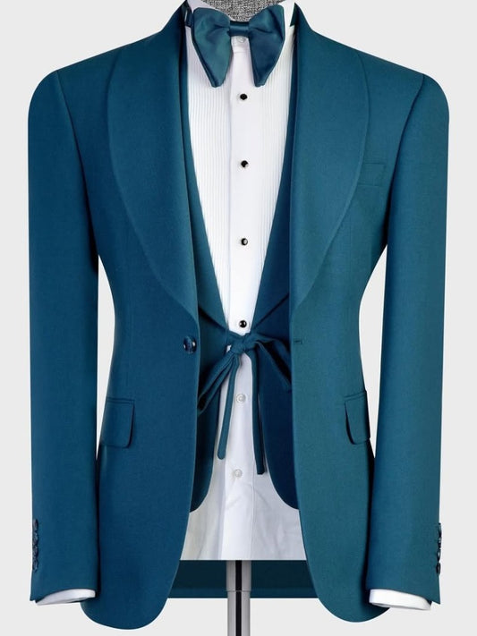 Mint green 3-piece 1-button Shawl Lapel suit