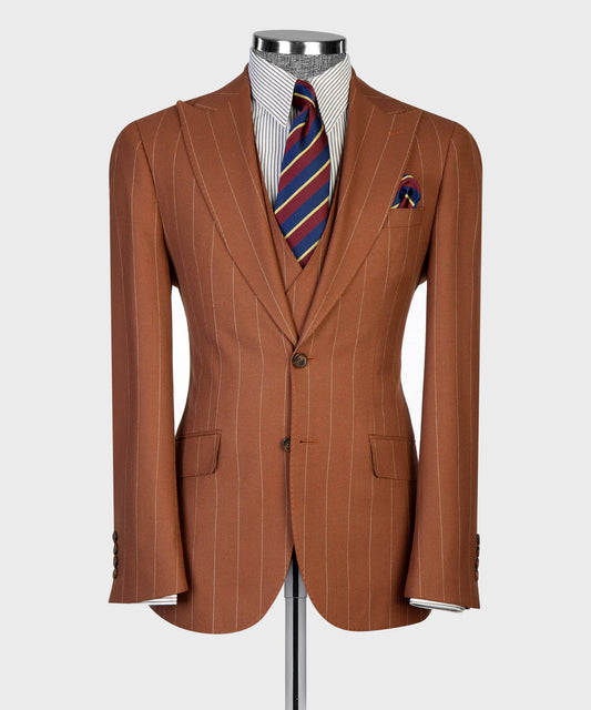 Men's Striped Peak Lapel 3-piece Suit