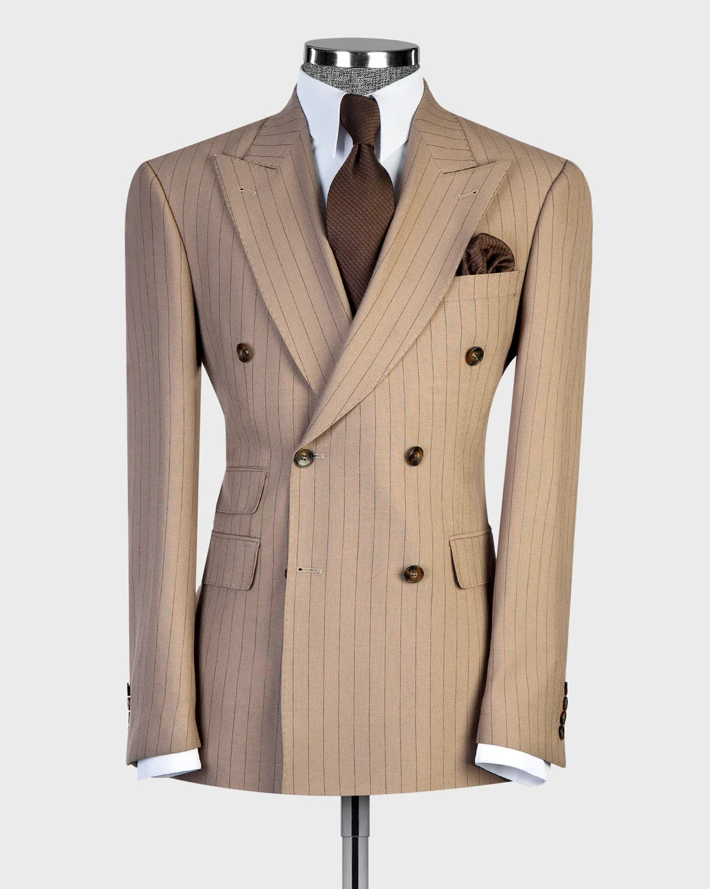 Light Brown Striped 2 piece Double-breasted Peak Lapel suit