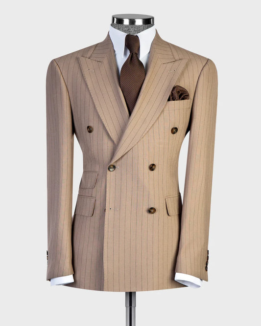 Light Brown Striped 2 piece Double-breasted Peak Lapel suit