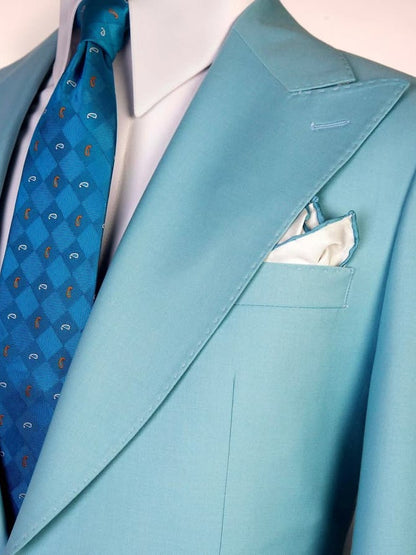 Blue 3-Piece Single Breasted Peak Lapel Slim Fit Suit for Men