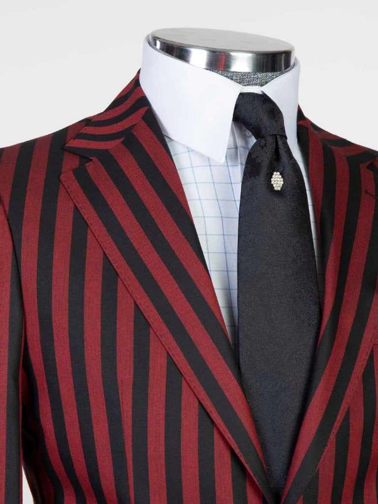 Men’s Red Striped 2-Button 3-Piece Suit – Classic Formal & Wedding Suit