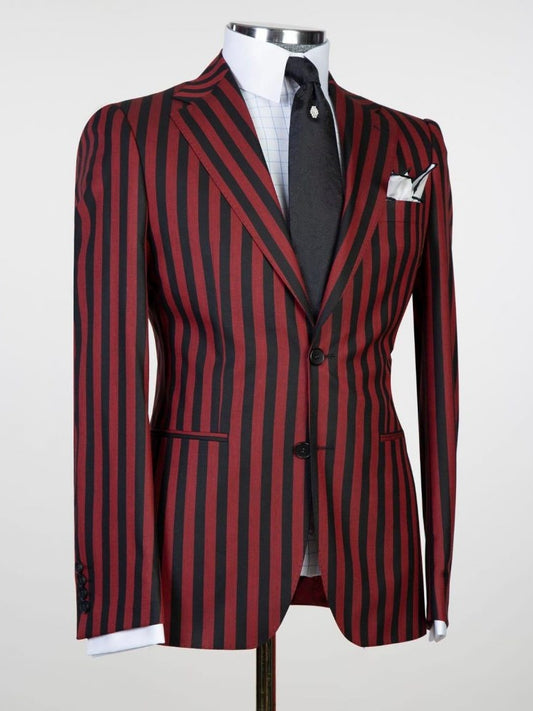 Men’s Red Striped 2-Button 3-Piece Suit – Classic Formal & Wedding Suit
