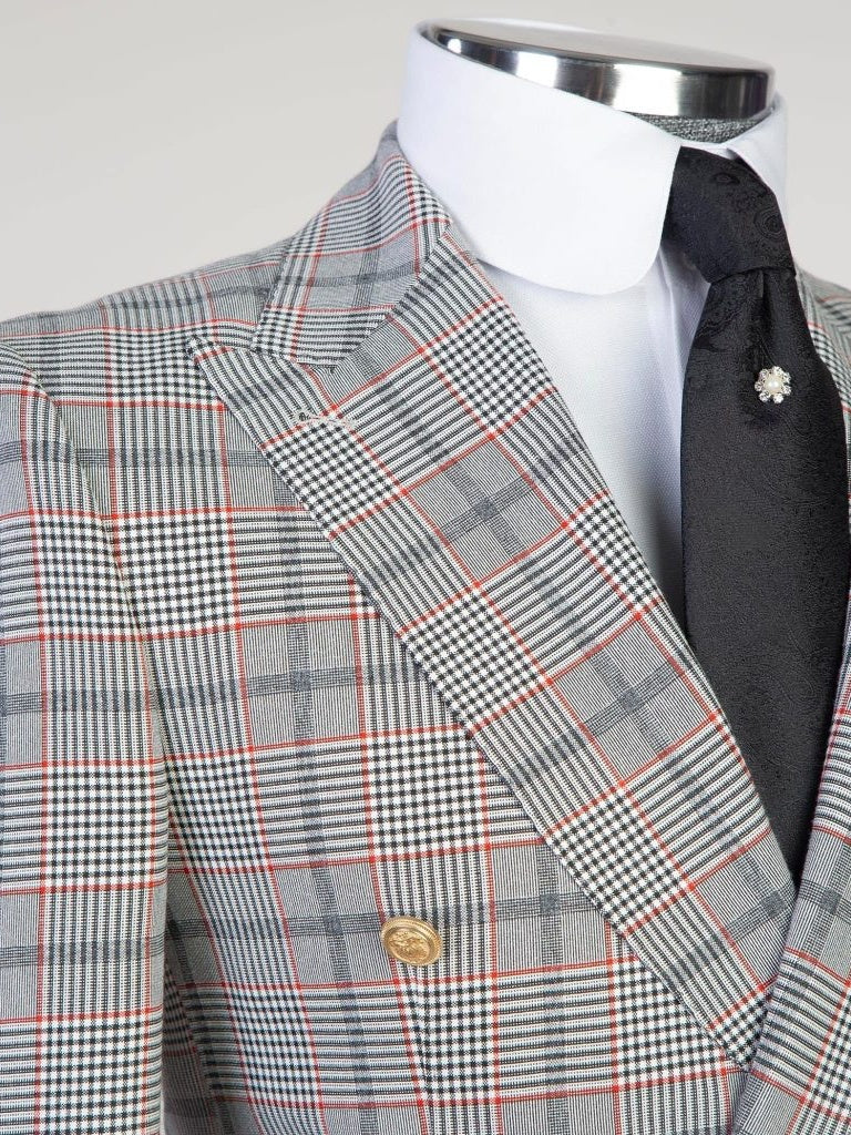 Red and Blue plaid 2 Piece Double Breasted Slim Fit Formal Tuxedo Suit