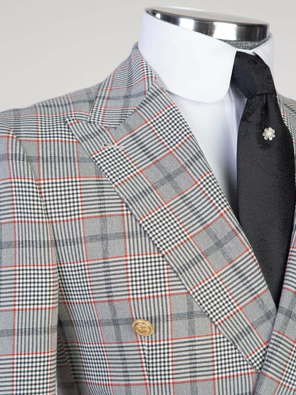 Red and Blue plaid 2 Piece Double Breasted Slim Fit Formal Tuxedo Suit