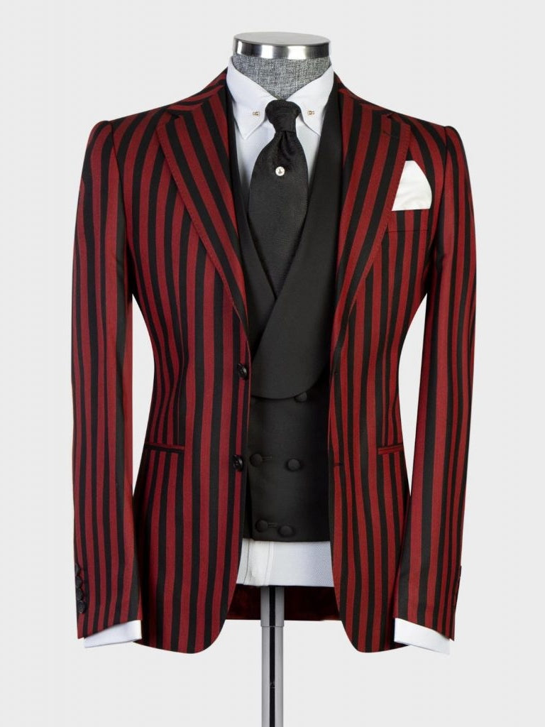 Men’s Red Striped 2-Button 3-Piece Suit – Classic Formal & Wedding Suit