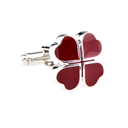 Red Lucky Four Leaf Clover Cufflinks for Men
