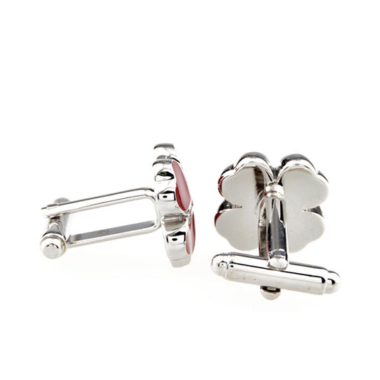 Red Lucky Four Leaf Clover Cufflinks for Men
