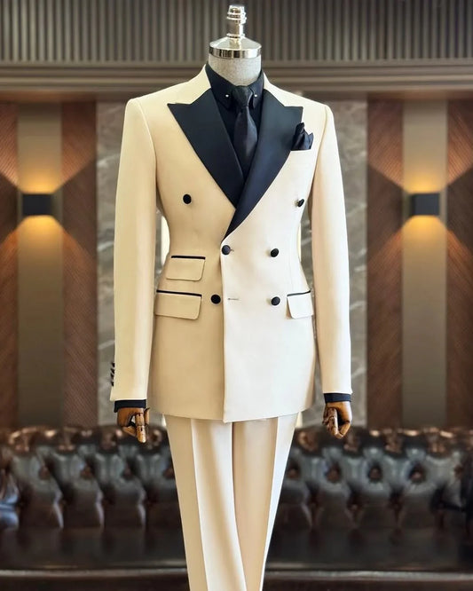 Beige 2-piece Double-breasted Peak Lapel Tuxedo