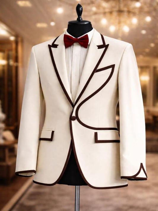 Trendy Beige Single-button Peak Lapel 2-Piece Suit