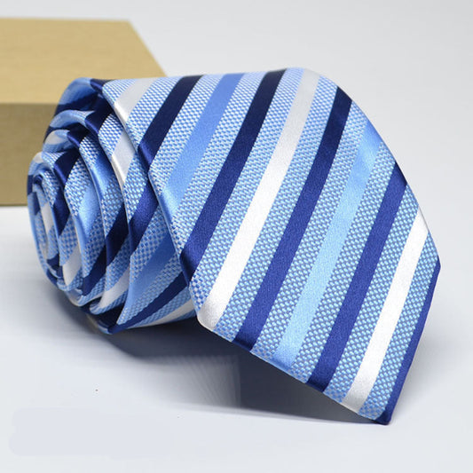 Men’s Casual & Formal 1200-Stitch High-Density Light Blue Striped Tie