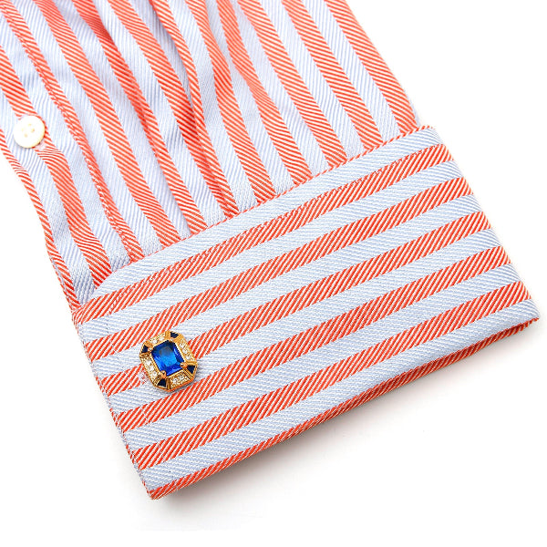 Men’s Gold-Tone Square Blue Zircon Cufflinks