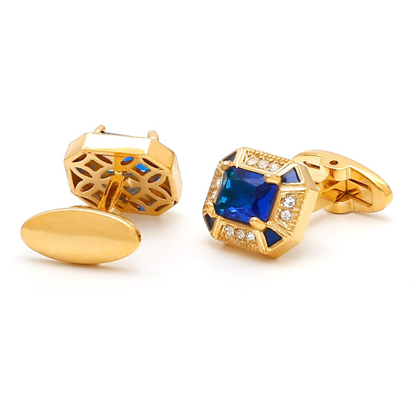 Men’s Gold-Tone Square Blue Zircon Cufflinks