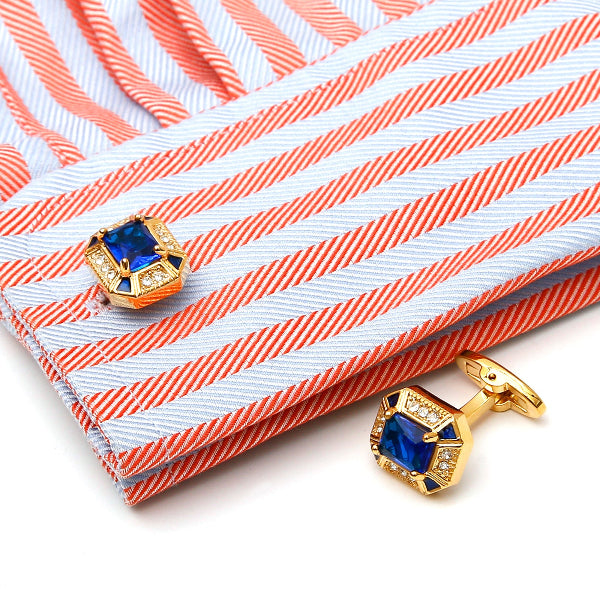 Men’s Gold-Tone Square Blue Zircon Cufflinks