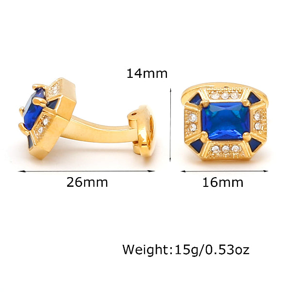 Men’s Gold-Tone Square Blue Zircon Cufflinks