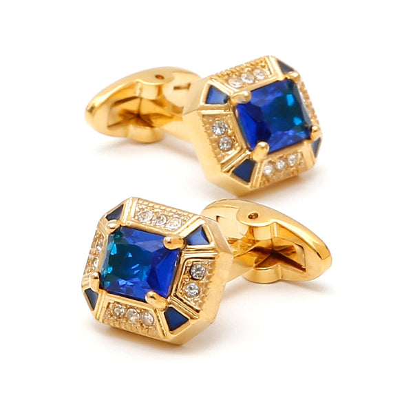 Men’s Gold-Tone Square Blue Zircon Cufflinks