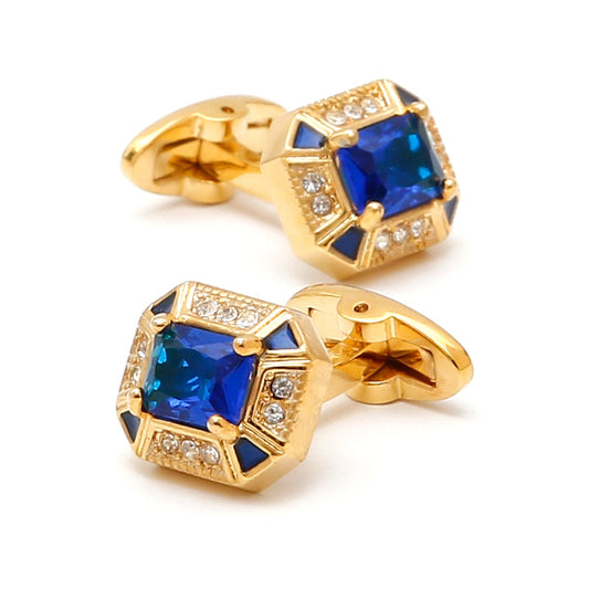 Men’s Gold-Tone Square Blue Zircon Cufflinks