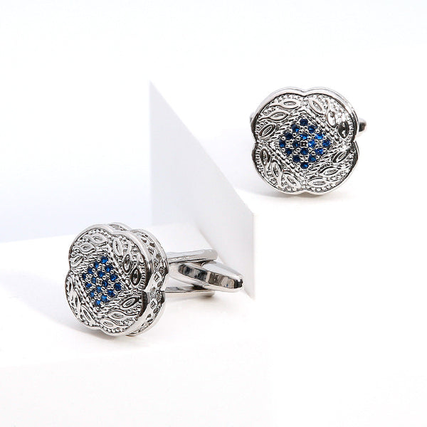 High-Quality Square Silver Button Accessory with Blue Zircon